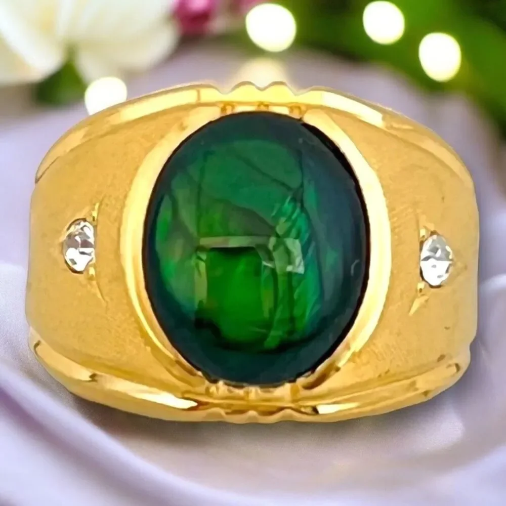 Vintage 1960s Clark & Coombs Abalone Ring Size 7 14KT Gold Plate - 14O